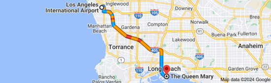 LAX Airport to the Queen Mary Hotel Map